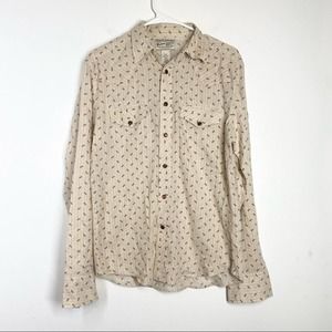 VINTAGE Western Pearl Button Up Shirt Blouse Beige Southwestern Small